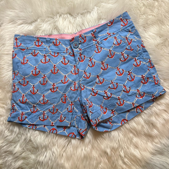 Lilly Pulitzer Pants - Lilly Pulitzer Womens Callahan Hot Pants Blue Red Anchor Pockets 100% Cotton 4